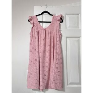 P.S. Kate Babydoll‎ Pink Lined Eyelet Romper Dress Size Large V Neck Whimsy